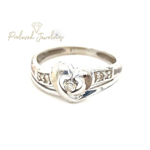 10k Heart with Diamonds Ladies Ring - Picture 1 of 10